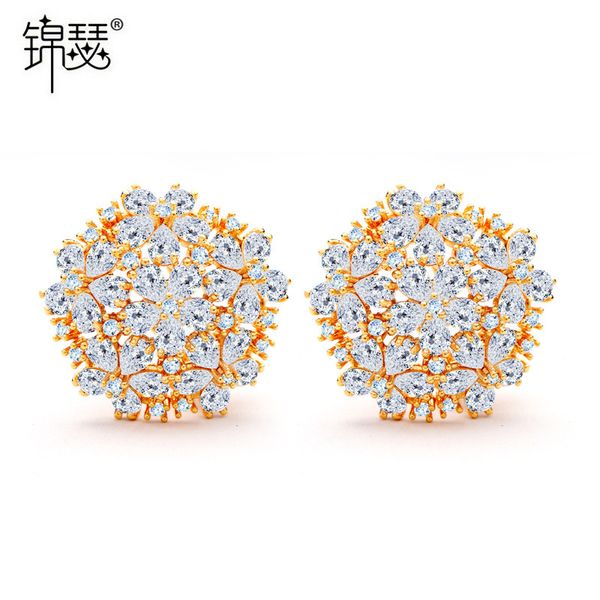 

jewelry charm stud qihuai ear button with aaa zircon earrings, Golden