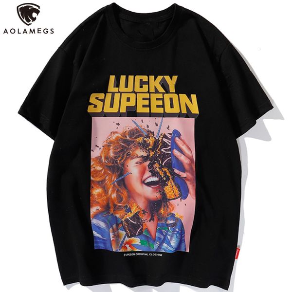 

men's polos shirt print impression illustration of aolamegs retro funny girl men baggy o-neck shirts couple harajuku hip hop streetwear, White;black