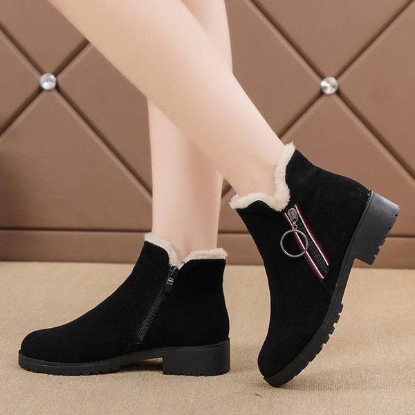 

boots comfortable women winter shoes snow plus size platform female warm zipper 2021 out, Black