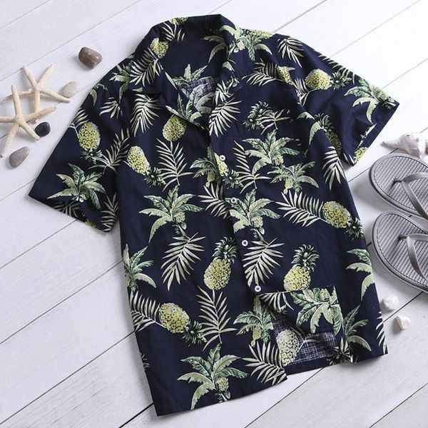 

mens shirt summer fashion fruit print button slim fit short sleeve blouse 3.27 casual shirts, White;black