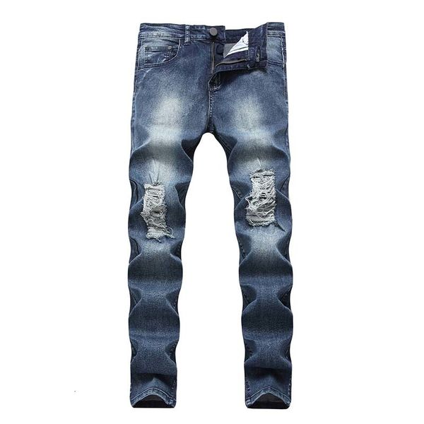 

mens casual jeans fashional denim pants knee holes hiphop washed high quality, Blue