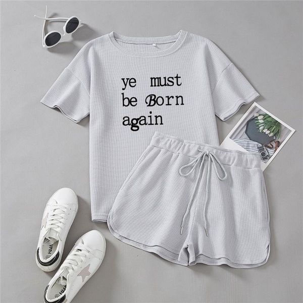 

two piece short set for women sports wear girl tracksuits home suit female soft aesthetic letter printed pullover t-shirt shorts women', Gray