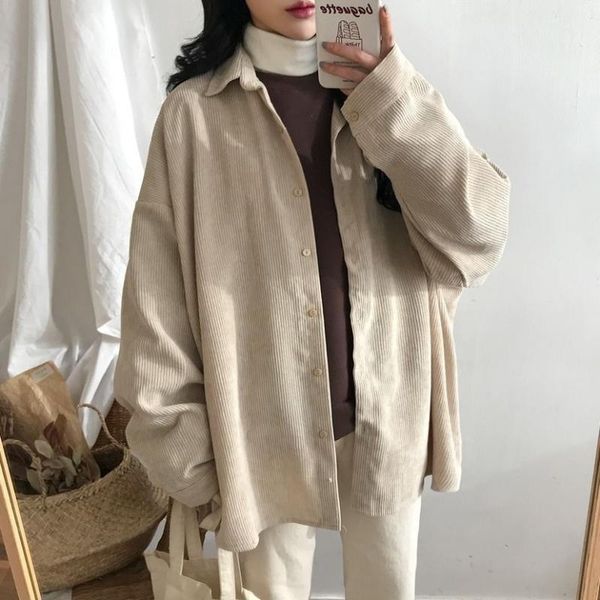 

women's shirt plus size boyfriend button blouse woman shirts casual long sleeve korean fashion clothing corduroy blouses &, White