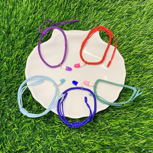 

link, chain colorful enamel rainbow mini pendant string bracele adjustable braided rope bangle bulk jewelry wholesale, Black