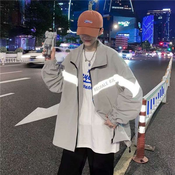 

autumn reflective jacket men's collar loose youth leisure luminous student clothes, Black;brown