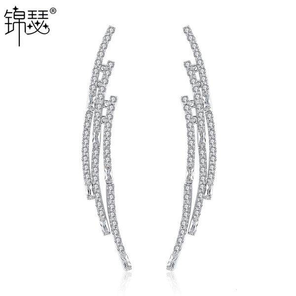 

jewelry charm stud qingchen earrings aaa zircon inlaid simple long wind girl, Golden