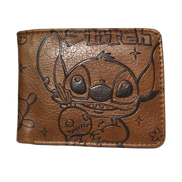 

wallets cute cartoon lili stitch embossed wallet men women leather purse bifold short with zipper pocket card id holders, Red;black