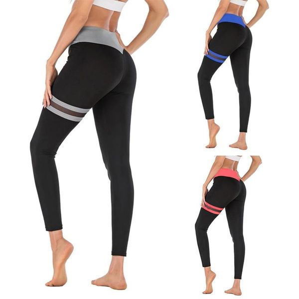 

yoga outfit women's gym sports fitness running tight trousers high waist hip lift stitching casual chiffon with pockets elastic pants
