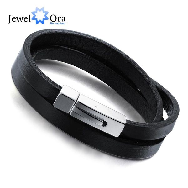 

link, chain wholesale genuine leather fashion men bracelet accessorise 200mm stainless steel bracelets & bangles jewelry (jewelora ba101937), Black