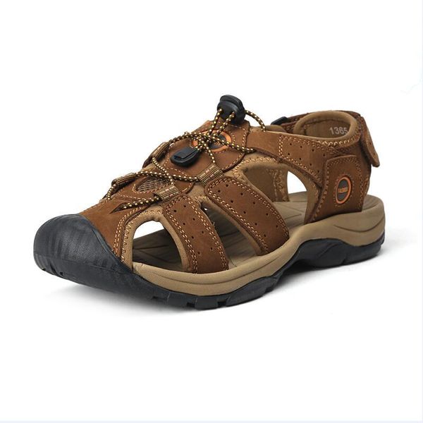 

sandals 2021 men's leather summer breathable non-slip casual shoes outdoor baotou sandalias, Black