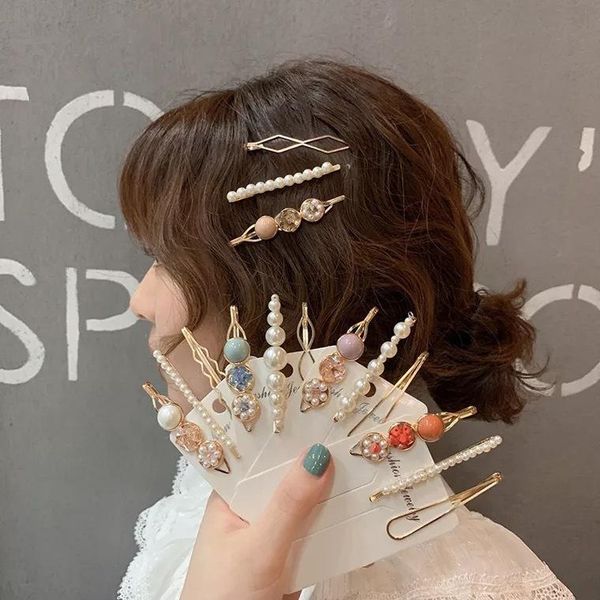 

word clip set pearl rubble hairpin east gate temperament metal edge sweet girl hand ornaments hair clips & barrettes, Golden;silver