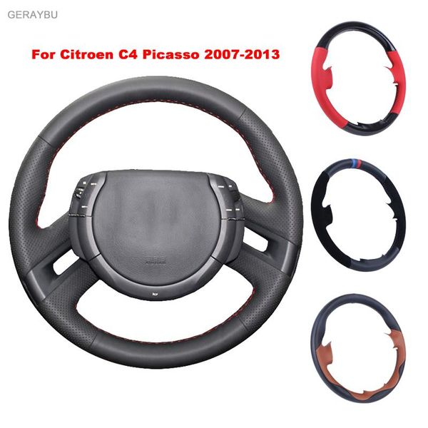 

steering wheel covers geraybu custom diy black leather hand-sewn car cover for c4 picasso 2007-2013 breathable wear-resistant