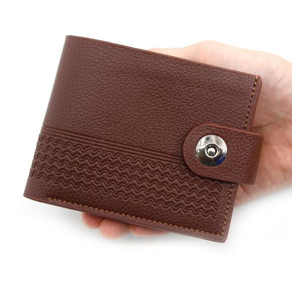 

wallets men's wallet short fashion casual magnetic buckle pu pocket clutch card coin holder, Red;black