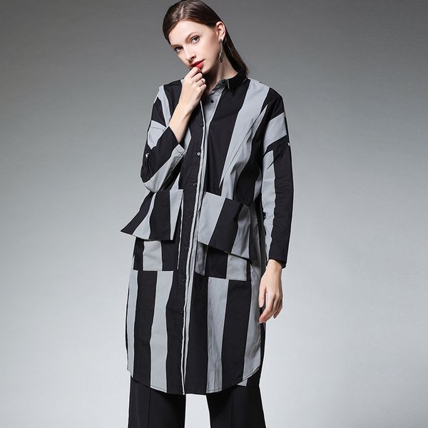 

big yards dresses large women's 2021 spring loose stripe medium length slim windbreaker coat 7180