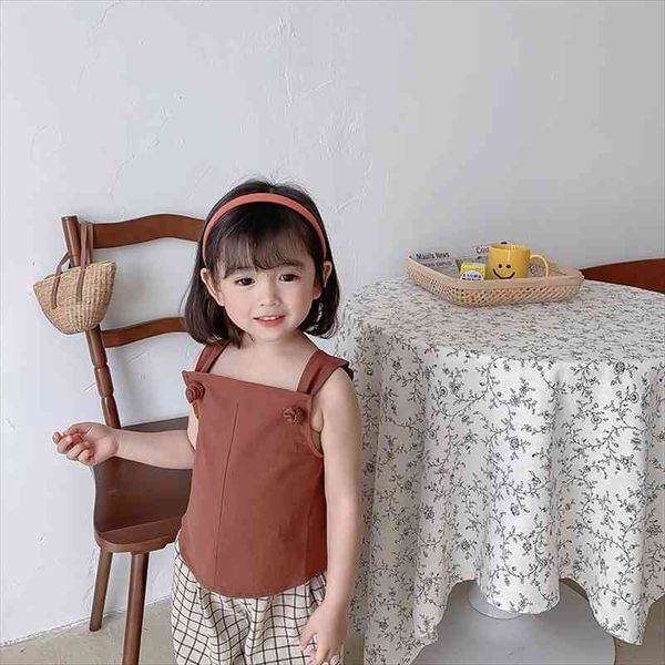 

summer girls cotton linen sleeveless vests baby girl cool casual 1 6y, Blue