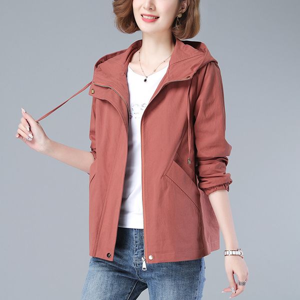 

women's fur & faux spring women hooded jacket autumn plus size clothes long sleeve solid windbreaker outerwear casual short femal, Black