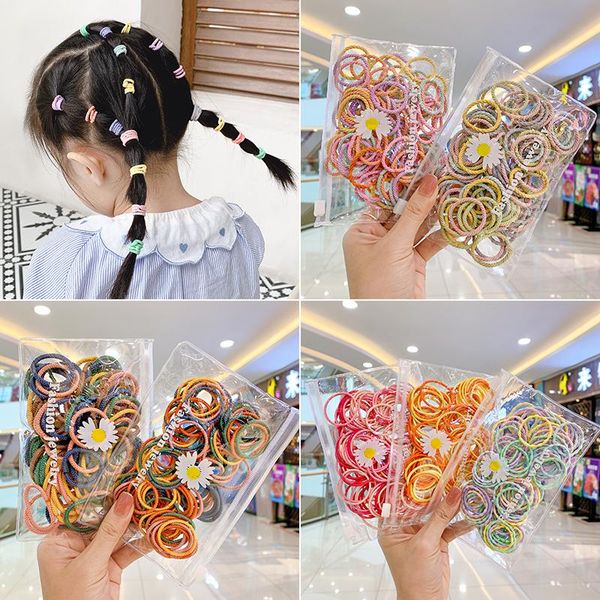 

100pcs/set cute colorful scrunchies for girls ponytail holder headband hair rubber bands fashion kids accessories, Slivery;white