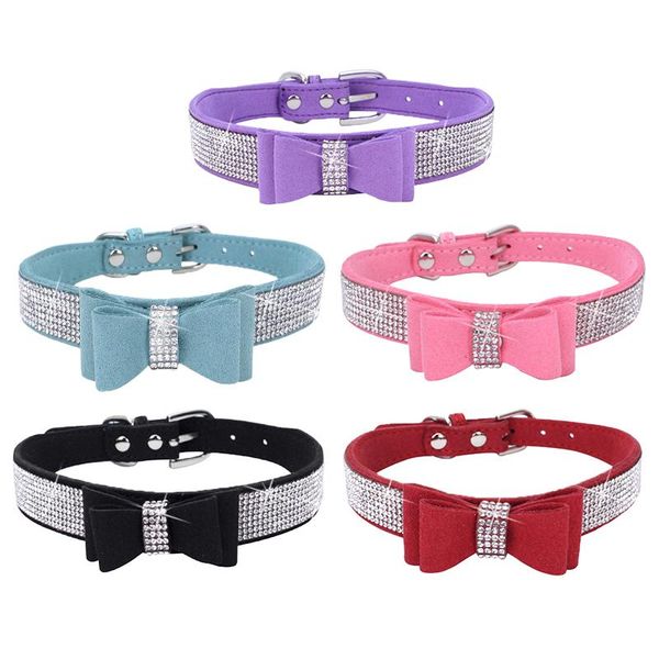 

dog collars & leashes bling rhinestone puppy cat adjustable leather bowknot kitten collar for small medium dogs cats chihuahua pug yorkshire