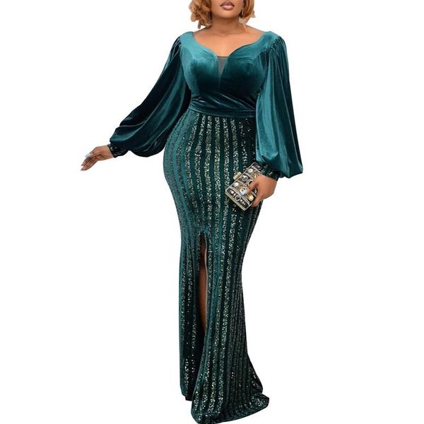 

ethnic clothing african maxi dresses for women 2022 long sleeve dress sequins o-neck sleeves daily evening party, Red