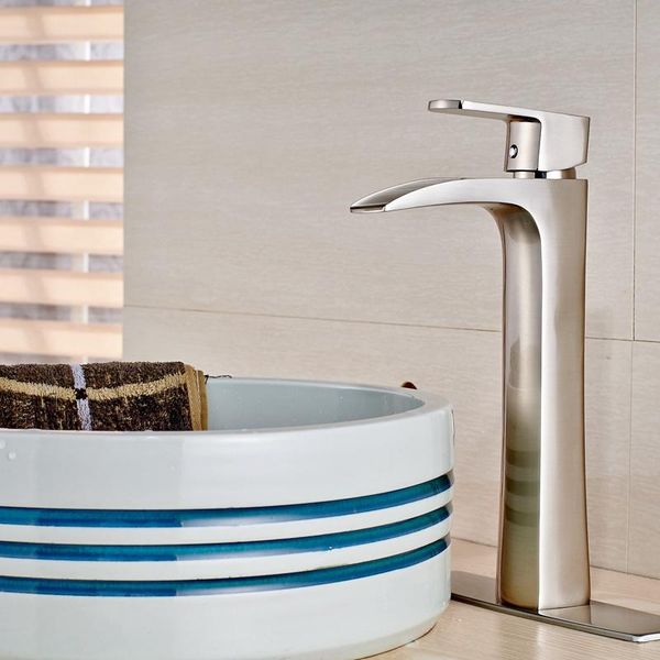 

bathroom sink faucets uythner square plate waterfall spout brush nickle faucet and cold tap