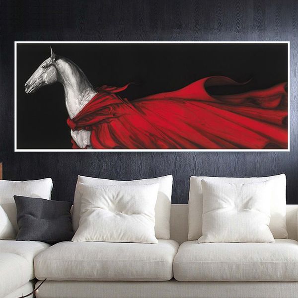 

modern vintage horse painting red cloak wall picture for living room nordic abstract poster print decorative pictures home decor