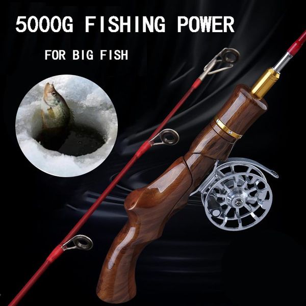 

boat fishing rods portable ice rod with reel wooden handle river shrimp carp pole winter fish tackle set pesca 5kg weight