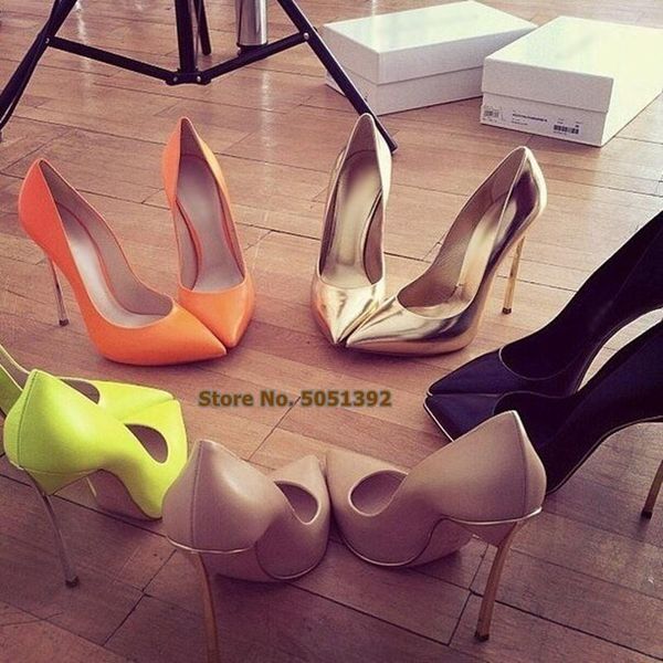 

dress shoes women high heel stiletto pumps pointed toe patent leather metal shallow fashion party wedding, Black