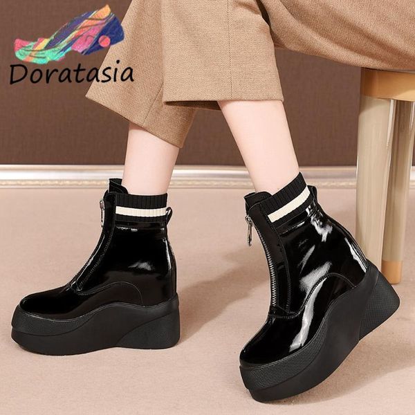 

boots doratasia women designer brand patchwork stylish shoes wegdes autumn zipper platform ankle, Black
