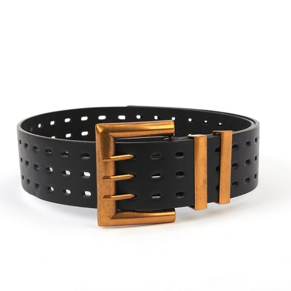 

belts 2021 female vintage big metal pin buckled belt wide leather waistband women designer brand, Black;brown