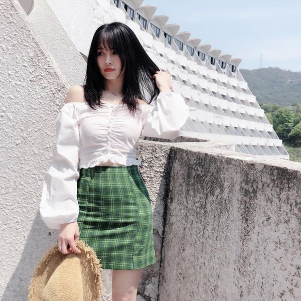 

skirts plus size women england preppy style green plaid shorts summer high waist slit blue plaided culotte slim skirt, Black