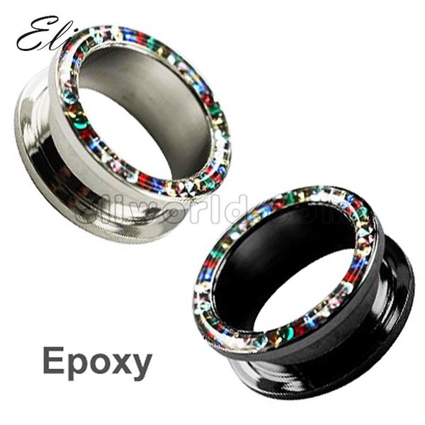 

other eli 1pcs 316l steel cz glitter ear gauges tapers stretching plugs and tunnels expanders charming body piercing jewelry, Slivery;golden