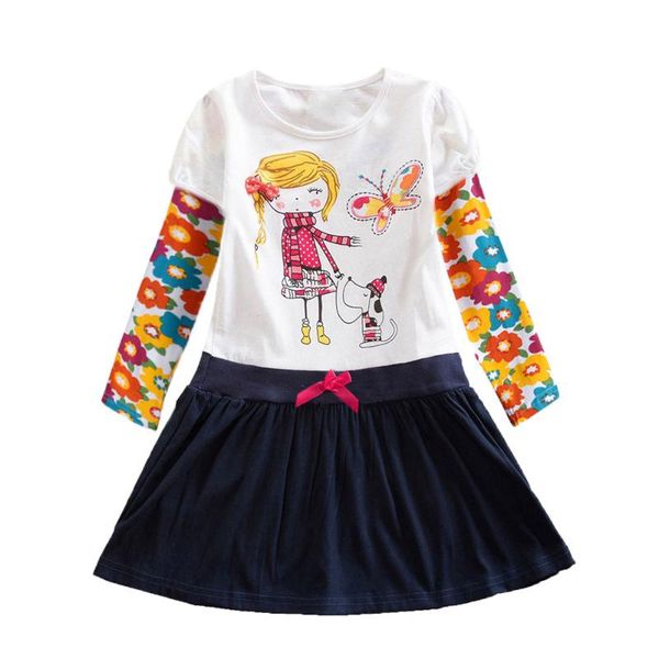

girl's dresses girls dress long sleeve baby kids casual children cotton clothing cartoon butterfly for 3-8 years, Red;yellow
