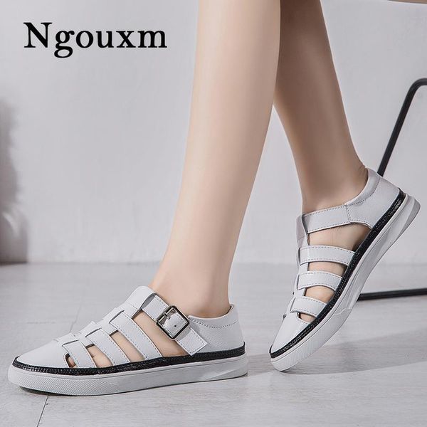 

ngouxm women sandals woman gladiator genuine leather summer lady casual white sandalias mujer female, Black