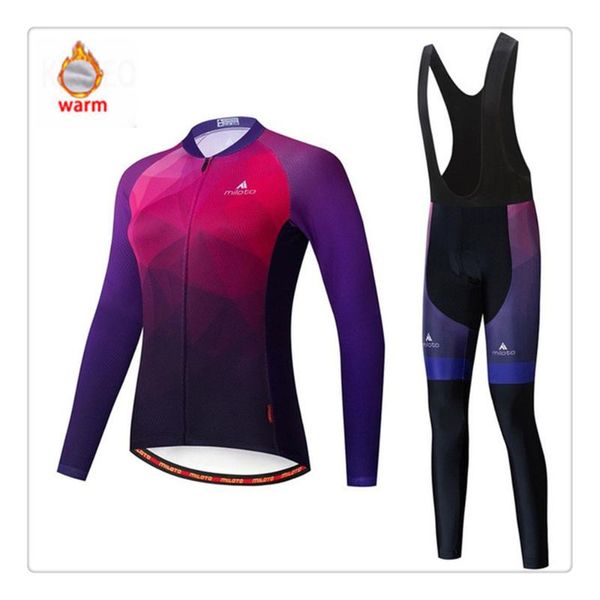 

racing sets ropa ciclismo winter cycling clothing women thermal fleece jersey set long sleeve clothes warm jerket road bike bib pants, Black;blue