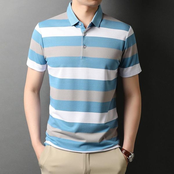 

men's polos jialuowei brand shirt short sleeve striped cotton collared various colors optional, White;black
