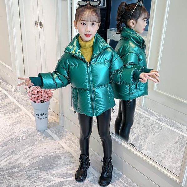 

down coat children clothes girl fashion short turtleneck cotton jacket teenage thickened shiny kids casual wadded outwear, Blue;gray