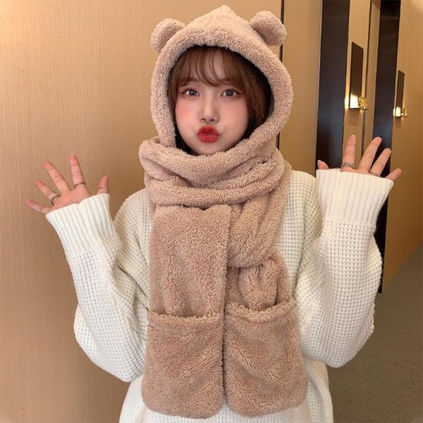 

beanies hat with earflaps winter head hood caps earflap for girls ear-flapped women's fashion hats cute bear scarf sets