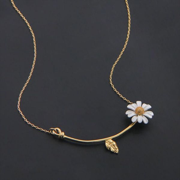 

pendant necklaces white daisy bee necklace clavicle chain fashion korean hyperbole retro leaves sunflower for women party jewelry gift, Silver