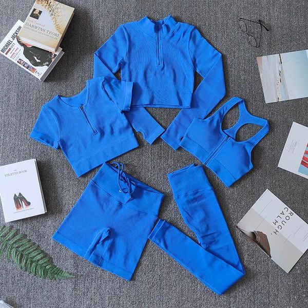 

yoga outfit set women zipper sports bra long sleeve drawstring seamless high waist leggings gym shorts workout outfits tracksuit