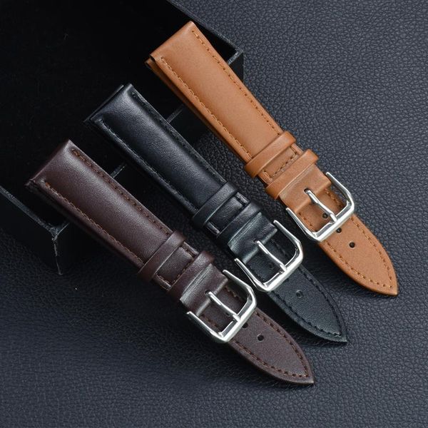 

watch bands business watchbands smooth genuine calfskin leather strap 20mm 22mm with gold/silver/black buckle, Black;brown