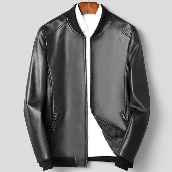 

size jacket plus men baseball suit short fit genuine clothes vintage men's leather & faux, Black