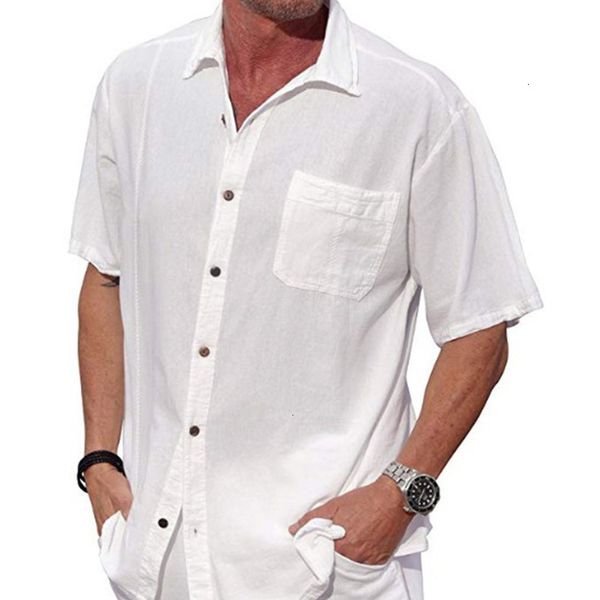 

men's casual shirts men streetwear hip hop pocket short-sleeved button lapel linen solid color bow9, White;black
