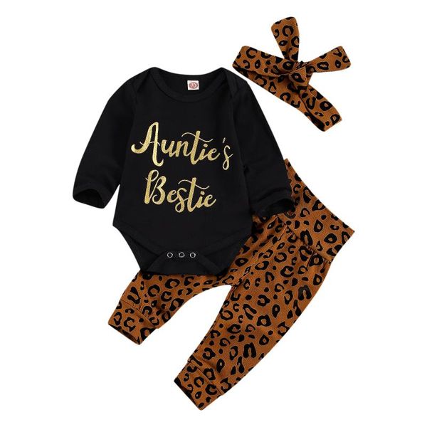 

clothing sets 0-18m autumn baby girls boys clothes 3pcs letter print long sleeve romper leopard pants headband, White