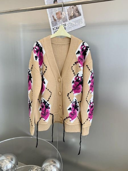 

women's knits & tees 2021fw autumn luxury women cotton plaid v neck loose cardigan coat laies chic sweater ddxgz2 9.24, White