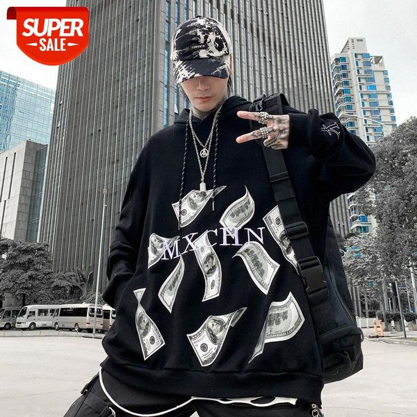 

us dollar printed hooded sweater men and women bf style street brand hip-hop loose long sleeves #wb1t, Black