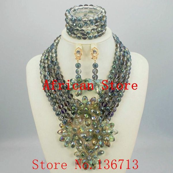 

earrings & necklace fashion nigerian green african beads bridal set wedding costume jewelry sets 909-2, Silver