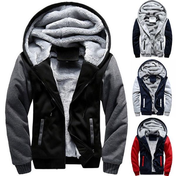 

men's jackets mens zipper hoodies jacket winter warm fleece lined soft coat outwear, Black;brown