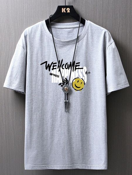 

men letter and cartoon face print drop shoulder tee n8ly#, White;black