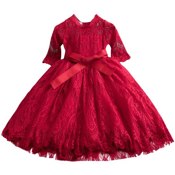 

clothing sets girls lace dress spring autumn sleeved princess skirt korean version new middle and large children's baby long skirt, White