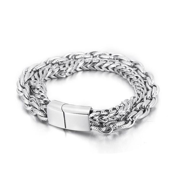 

link, chain 8mm width double layer bracelet magnetic buckle wristband 2021 personality charm design men's unique casual jewelry, Black